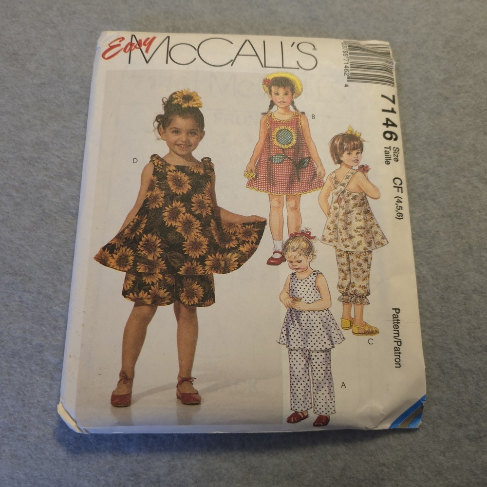 McCall's Pattern 7146 Child Size CD (4,5,6) Dress Top Pull on Pants Shorts Uncut